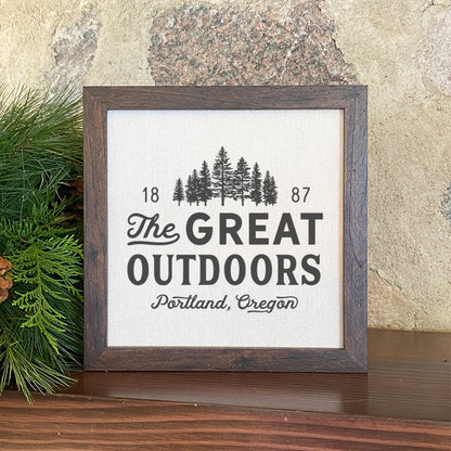 Great Outdoors w/ City, State - Framed Sign