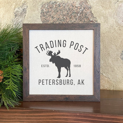 Trading Post w/ City, State - Framed Sign