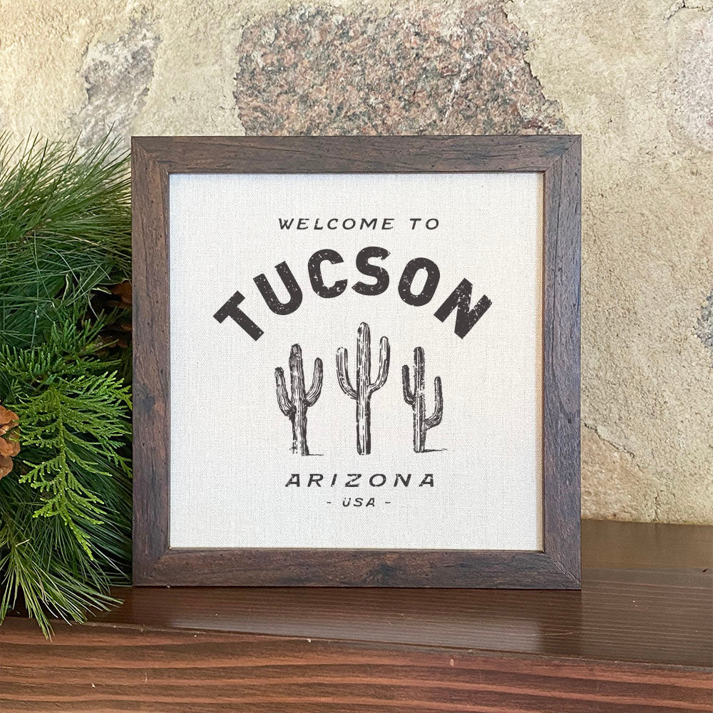 Saguaro Cactus w/ City, State - Framed Sign