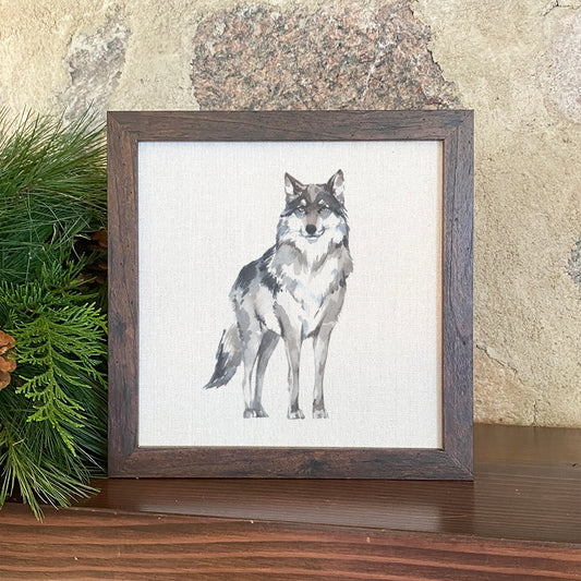 Watercolor Standing Wolf - Framed Sign