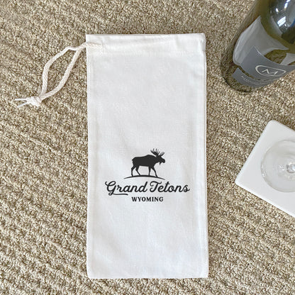 Moose Silhouette w/ City, State - Canvas Wine Bag