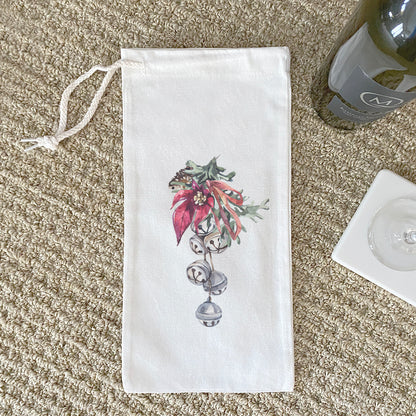 Poinsettia Bells - Canvas Wine Bag