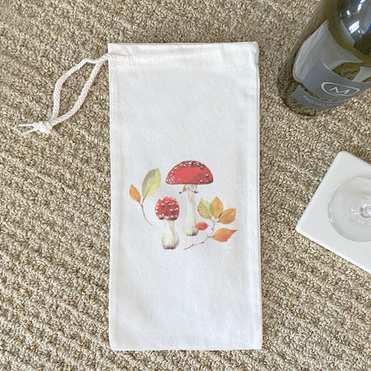 Red Capped Mushrooms - Canvas Wine Bag