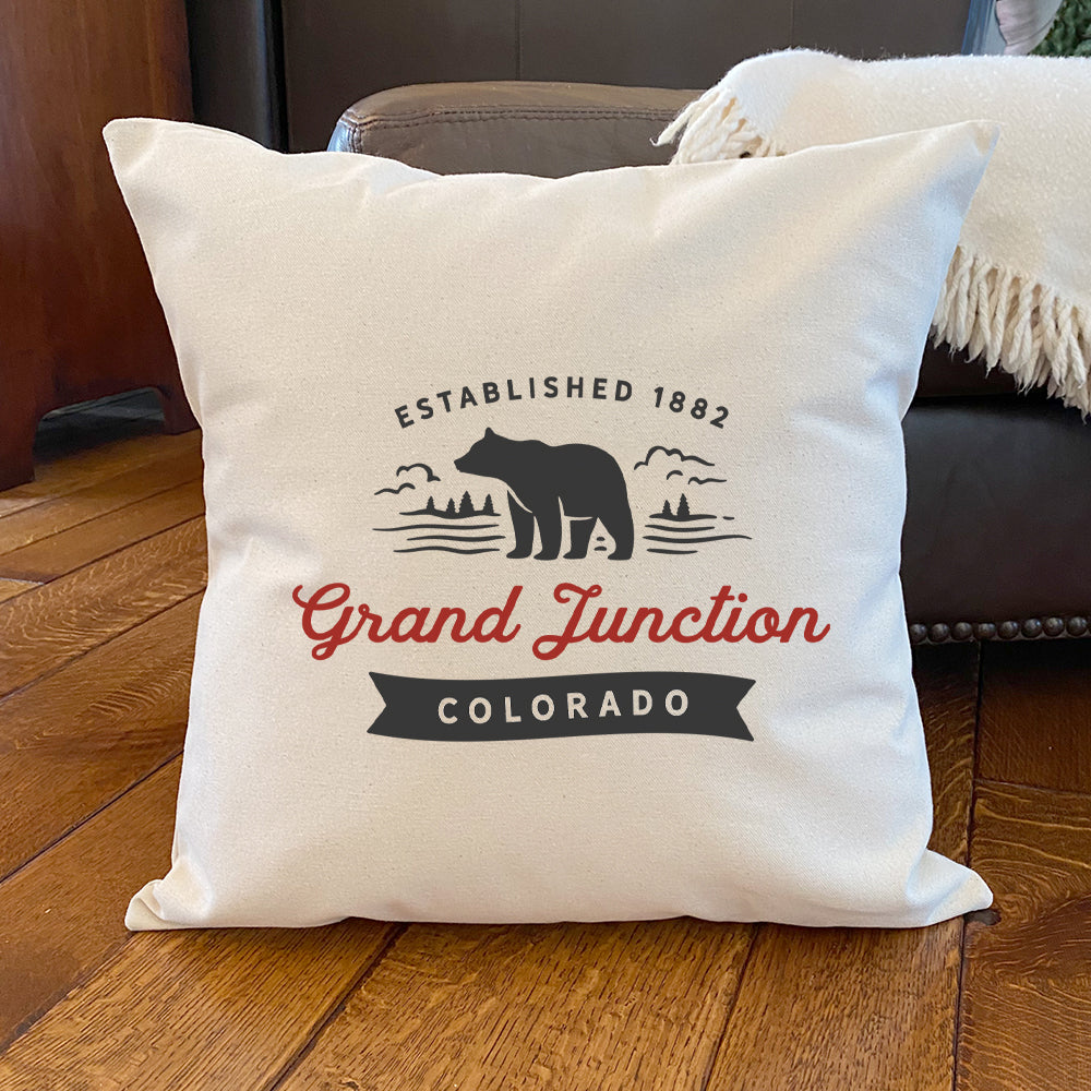 Bear Scene w/ City, State - Square Canvas Pillow