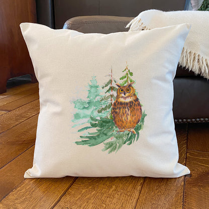 Owl in Forest - Square Canvas Pillow