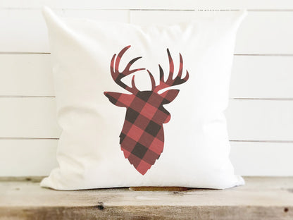 Red Plaid Buck - Square Canvas Pillow